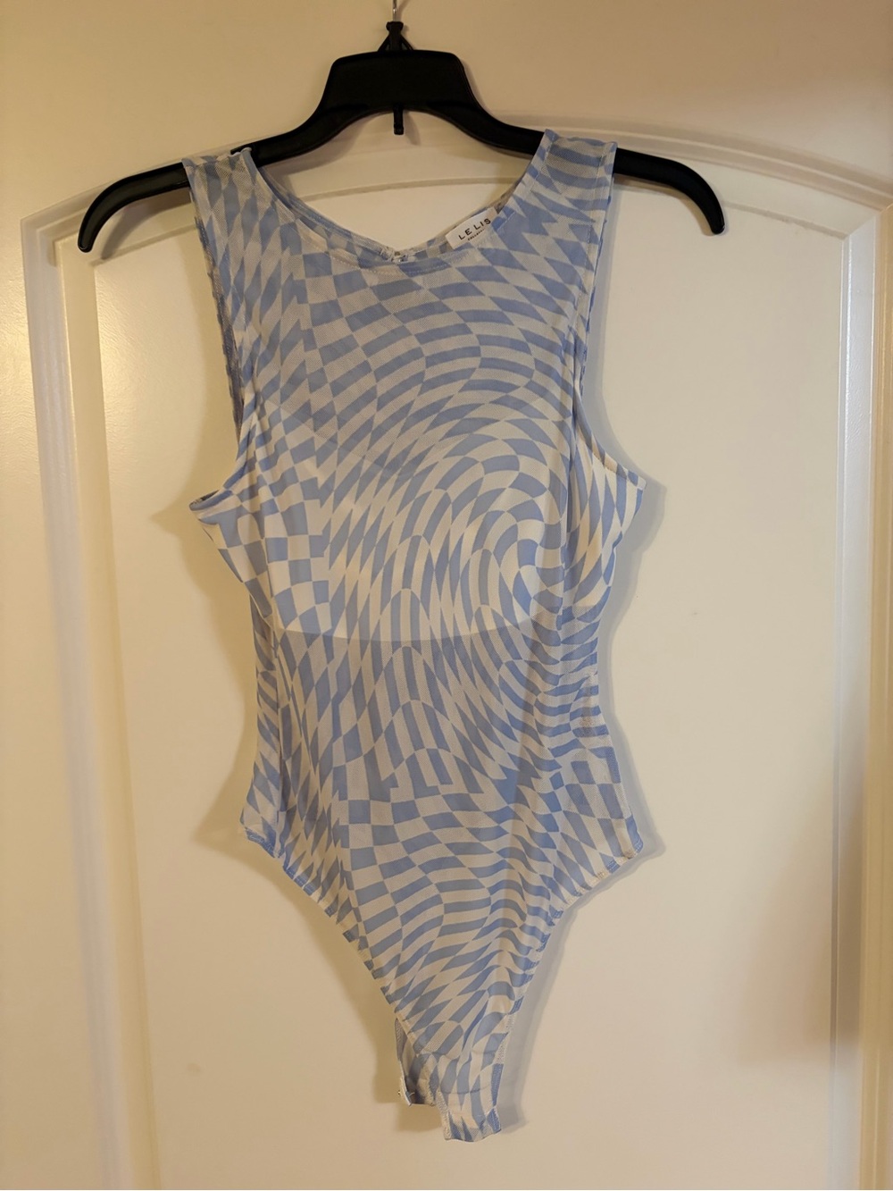 Light Blue & White Swirl Checker Body Suit